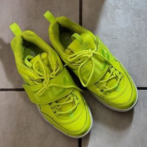 Neon Yellow Fila Women's Disruptor II Applique Sneakers